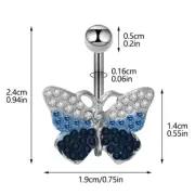 Fashion Rhinestone Butterfly Dangle Belly Button Ring Stainless Steel Navel N CR