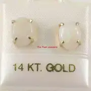 14k Yellow Solid Gold Oval Shape Genuine Australian Opal Stud Earrings
