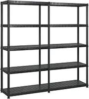 vidaXL 5-Tier Plastic Storage Shelf in Black - Compact, Sturdy, and Versatile - Good for Books, Decor Items, and Plants - Maximum Weight Capacity 60kg per Tier