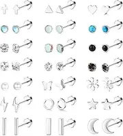 [Kakonia] 21Pairs Flat Back Earrings for Women 20G Stainless Steel Stud Tiny Cartilage Earrings Stud Earrings for Cartilage Tragus Daith Helix Ear Piercing Comfortable Screw Flat Back Stud Earrings