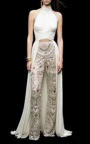 [Zuhair Murad] Skirt-Detailed Draped Silk Chiffon Halter Top