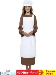 Girls Victorian Apron Mop Cap Set Tudor Colonial Book Week Dickens Costume