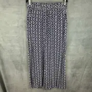 Boden Pants Womens 12R Prussian Blue Crinkle Wide Leg Trousers Preppy Beachy NEW