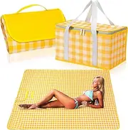 Ceenna Extra Large Picnic Blankets Travel Cooler Bag for Airplane Set Waterproof Foldable Sand Mat Tote Oversized Picnic Blanket Insulated Picnic Bag Insulated Bag for Food Outdoor Camping (Yellow)