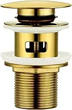 Peppermint Basin Waste Slotted Bathroom Pop Up Sink Waste, Brushed Gold Click Clack Waste Plug with Overflow for Bathroom Basin, Vessel Sinks