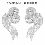SWAROVSKI 施華洛世奇 FASHION SWAN 夾式耳環 非對稱設計, 天鵝, 白色, 鍍白金色