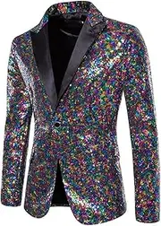[Generic] Men's Sequins Suit Jackets Shiny Sparkly One Button Blazer Glitter Clothes Party Tuxedo Wedding Prom Festival Costume, H-purple, Small