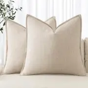 Decorative Linen Pillow Covers 18x18 Inch 18" x 18" (Pack of 2) Natural Beige
