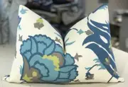ONE GROUNDWORKS / DAVID HICKS TEAL AQUA "TURKISH FLOWER" CUSTOM BOLSTER PILLOW