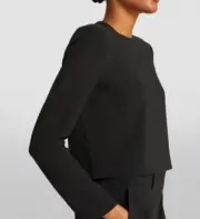 Theory Minimal Long Sleeve Crop Top Womens Large Black Box Zip Crepe