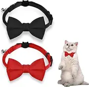 Giantree 2 Pcs Breakaway Cat Collars with Bell, Cute Cat Bow Tie Collar Adjustable Velvet Pet Collar for Pet Kitten Cats and Puppy Graduation Wedding Birthday Pet Party Bowtie Collar (Red + Black)