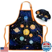 SANDJEST Solar System Apron with Front Pocket, 2Pcs Kid Apron and Chef Hat, C
