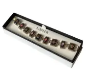 Vtg Napier Victorian Enamel Guilloche Panel Link Bracelet New In Box Gold Tone
