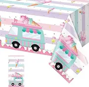 1 Pack Ice Cream Truck Tablecloth Party Decorations, Ice Cream Birthday Plastic Table Cloth Party Supplies, Disposable Rectangle Table Cover for Kids Sweet One Birthday Baby Shower, 54 x 108 Inch