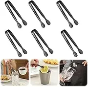 6 Pack Mini Serving Tongs-Small Tongs for Serving Food,Stainless Steel Mini Sugar Tongs for Charcuterie Board Appetizers Dessert Serving Food Tiny Party Danish Candy Tongs (Black)