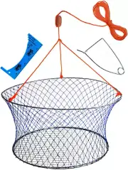 Wire Grid Bottom Crab Nets Two Ring Crab Kit with Harness and Bait Clip 24” X 20