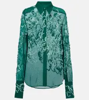 [Dries Van Noten] Dries Van Noten Embellished semi-sheer shirt AU 10 green