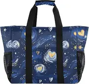 [sanluoli] Tote Bags Collapsible Beach Bag with Pockets Canvas Carrying Bag, Valentine's Day Yellow Blue Love Starry Sky, 1 Size, Valentine's Day Yellow Blue Love Starry Sky, 1 size