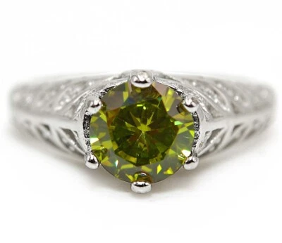 2CT Peridot & White Topaz 925 Solid Sterling Silver Ring Jewelry Sz 7