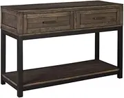 [Signature Design by Ashley] Johurst Rustic Rectangular Sofa Table with Two Drawers and Fixed Lower Shelf, Brown