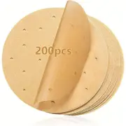 200pcs 8in Air Fryer Parchment Paper Liners, Unbleached Disposable Airfryer Liners, Non Stick Perforated Parchment Sheets, Round Bamboo Steamer Paper for Cake Pan Basket Baking Ovening