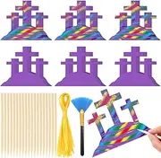Liliful 60 Sets 3 Easter Crosses Scratch Crafts for Kids Easter Colorful Scratch with 30 Wooden Scratch Tools Purple Hanging Craft Kit for Kids Gifts Holy Week Crafts for Kids Sunday School