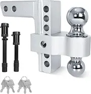 Adjustable Trailer Hitch - 6 Inch Drop Hitch (Fits 2-Inch Receiver), 12500 LBS GTW Aluminum Tow Hitches with (2" & 2-5/16") Chrome Plated Steels Balls and Two Anti-Theft Pins Locks