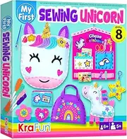 KRAFUN Unicorn Sewing Kit for Kids 5+ Years, 5 DIY Projects (Plush Doll, Pillow, Bag), Felt, Instructions, Reusable Box, Educational Craft Toy