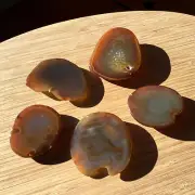 1LB Lot 5 Agate Geode Slices Mixed Polished Crystals Banded Brown End Cut Stones