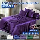 Luxury 6 Piece Art Silk Satin Flat Fitted Sheet Set Single Double Queen King Bed