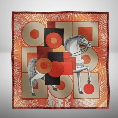Unused HERMES Carre 90 CAVALIER EN FORMES Silk Scarf Red Multicolor Japan [New]