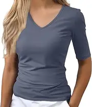 [Generic] Loose Fit T Shirt Boat Neck Shirts Ruched Side Slim Fit Basic Casual T Shirts Summer Casual Tee Tops Running Tops