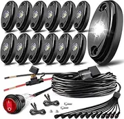 LEDMIRCY White LED Rock Lights Kit with Round Toggle Switch Wire Harness 12PCS High Power Rock Lights White for Trucks Off Road ATV UTV SUV Underglow Trail Rig Lights Under Body Waterproof Light