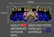 Australian ANZAC DAY LEST WE FORGET 3M Large STICKER OUTDOOR VINYL 340x137mm BLK