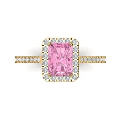 1.96Ct Emerald Cut Pink Gemstone VVS1 Solid Gold Halo Engagement Promise Ring