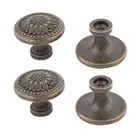 Metal Flower Pattern Drawer Cupboard Door Handle Pull Knob Bronze Tone 4 Pcs