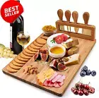 Cheese Board & Knife Set – Bamboo Charcuterie Platter Round Tray Utensil Holder
