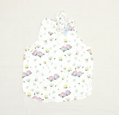 NEW Loft Women Blouse Top Sleeveless Rayon White Petite Size PL Floral