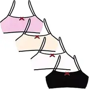 [FEOYA] Kids Girls Sports Training Bra Child Soft Seamless Crop Top Wire Free Removable Padded Bras Cotton Underwear for Teenager Girls 6-14 Years with Elastic Strap Solid Color