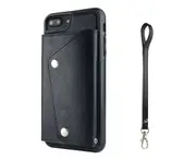 Case for iPhone 7 Plus / 8 Plus, Leather Wallet Case With Card Pockets Back Flip Shockproof Cover Case-Black