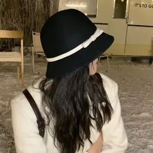 【Paiya 派亞】新款赫本風羊毛呢漁夫帽女款法式復古秋冬禮帽盆帽優雅白色帽子