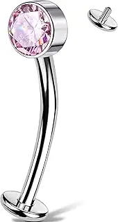 [OUFER Body Piercing] 14G Titanium Floating Belly Piercing Jewellery Internally Threaded Navel Bar Aqua CZ Belly Button Ring 10/12/14/16 mm Hypoallergenic Belly Button Piercing Women Men