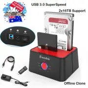 Wavlink USB 3.0 to SATA Dual Bay Dock, HDD/SSD Clone, UASP, 2x16TB, AU Plug