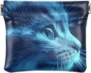 [YXYZRMY] Blue Cat Butterfly Black PU Leather Squeeze Coin Purse, Coin Pouch Change Holder for Women Men, Mini Portable Cosmetic Bags for Women, Multi-colored, one size, Multi-style, Multi-colored, one