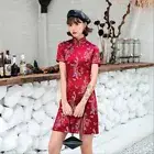 Women Sexy Qipao Dress Chinese Summer Silk Satin Short Cheongsam Lady Party Gown