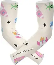 Cute and Colorful Spaceship ROCKETS Robot cooling arm sleeves women UV protection sleeve women for tattoo cover two way wearing styles cubre brazos