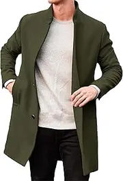 [Gsywaipei] Men's Collar Wool Blend Overcoat Winter Warm Slim Fit Trench Coat Single Breasted Classic Business Overcoats, Green, X-Large