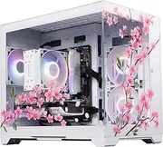 Aftershock Gaming PC | Cherry Blossom Custom Print, White Edition, AMD Ryzen 5 7500F, RTX 4060Ti 8GB, 32GB DDR5 RAM, 1TB Gen4 SSD, Windows 11