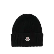 [Moncler] Moncler Ribbed Logo Beanie Hat ONE SIZE BLACK