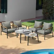 Livsip Outdoor Lounge Set Patio Furniture Coffee Grey 50/70cm Table Chairs 6PCS